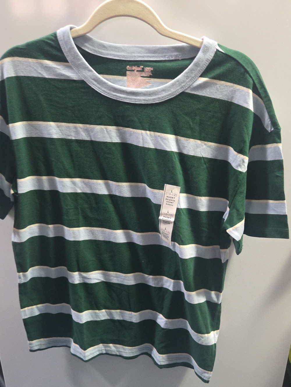 Cat & Jack Boys Green Striped Short Sleeve T-Shirt Size L 10/12 Husky